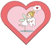 Love Your Teeth! An animated image of the tooth fairy hugging a happy tooth.