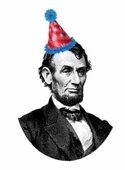 Abraham Lincoln wearing a birthday hat.