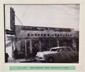 Black and white photo of Shafer's Hardware in Eureka, circa 1950.
