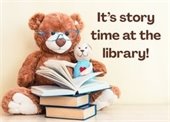 It's story time at the library. A teddy bear with a pile of books.