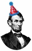 Abraham Lincoln wearing a birthday hat.