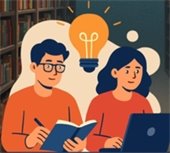 Writers at the library. One writing on a notebook and one working on a laptop.