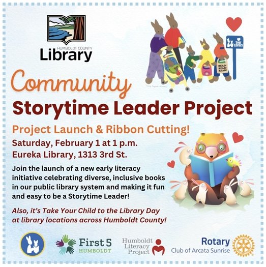 Community Storytime Leader kickoff event in the Eureka Library Children’s Room at 1 p.m.