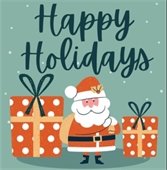 Happy Holidays! Santa with gifts.