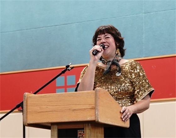 Supervisor Natalie Arroyo speaking at the grand opening celebration for the Humboldt Bay Trail.