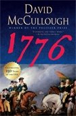 Book cover of 1776 by David McCullough, featuring a painting of George Washington on horseback with soldiers during the American Revolutionary War.