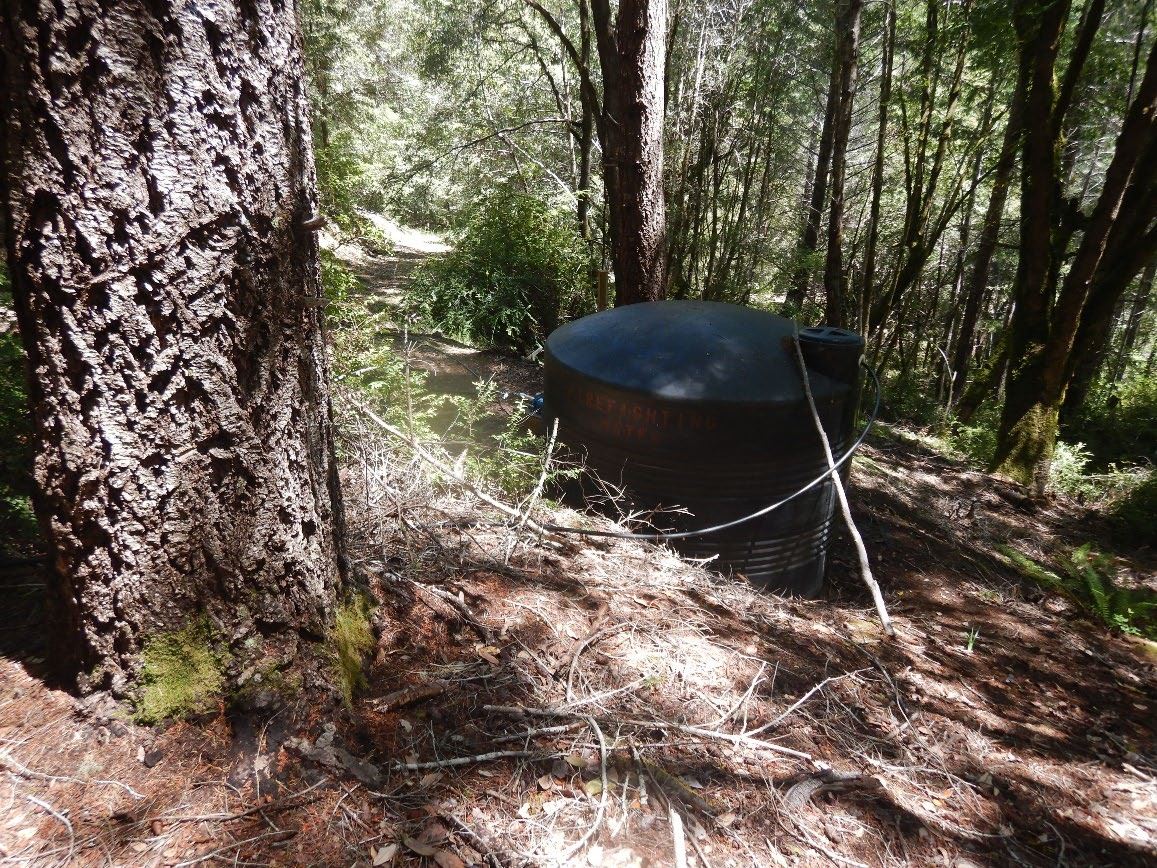 Landing located near stream associated with water diversion and pumping for cannabis cultivation.