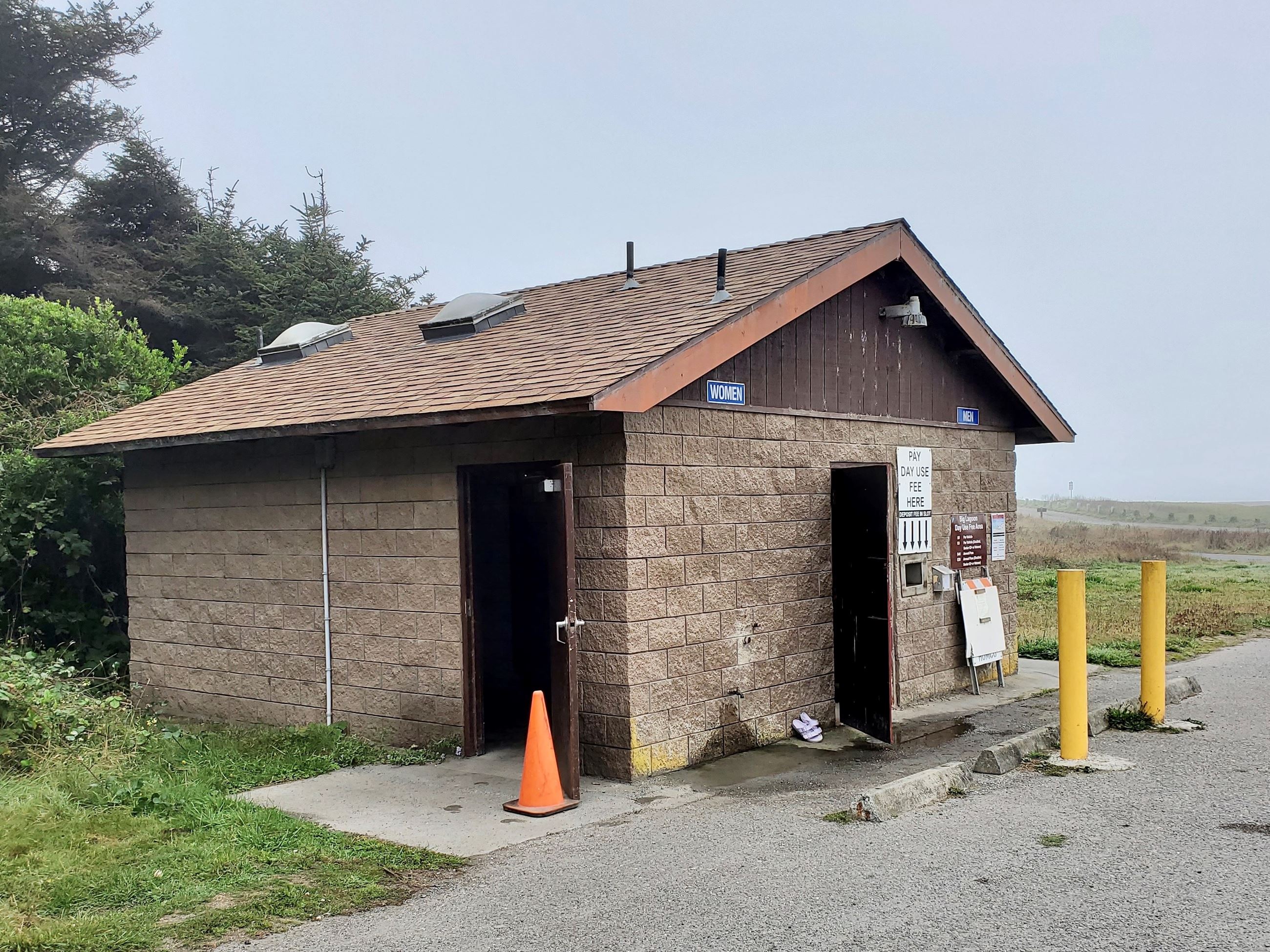 Restrooms before ADA renovation project begins at Big Lagoon County Park.