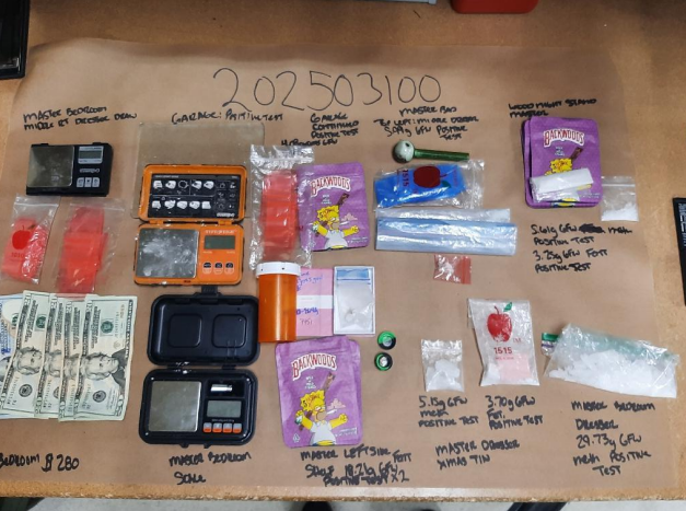 Seized meth and fentanyl with drug paraphernalia