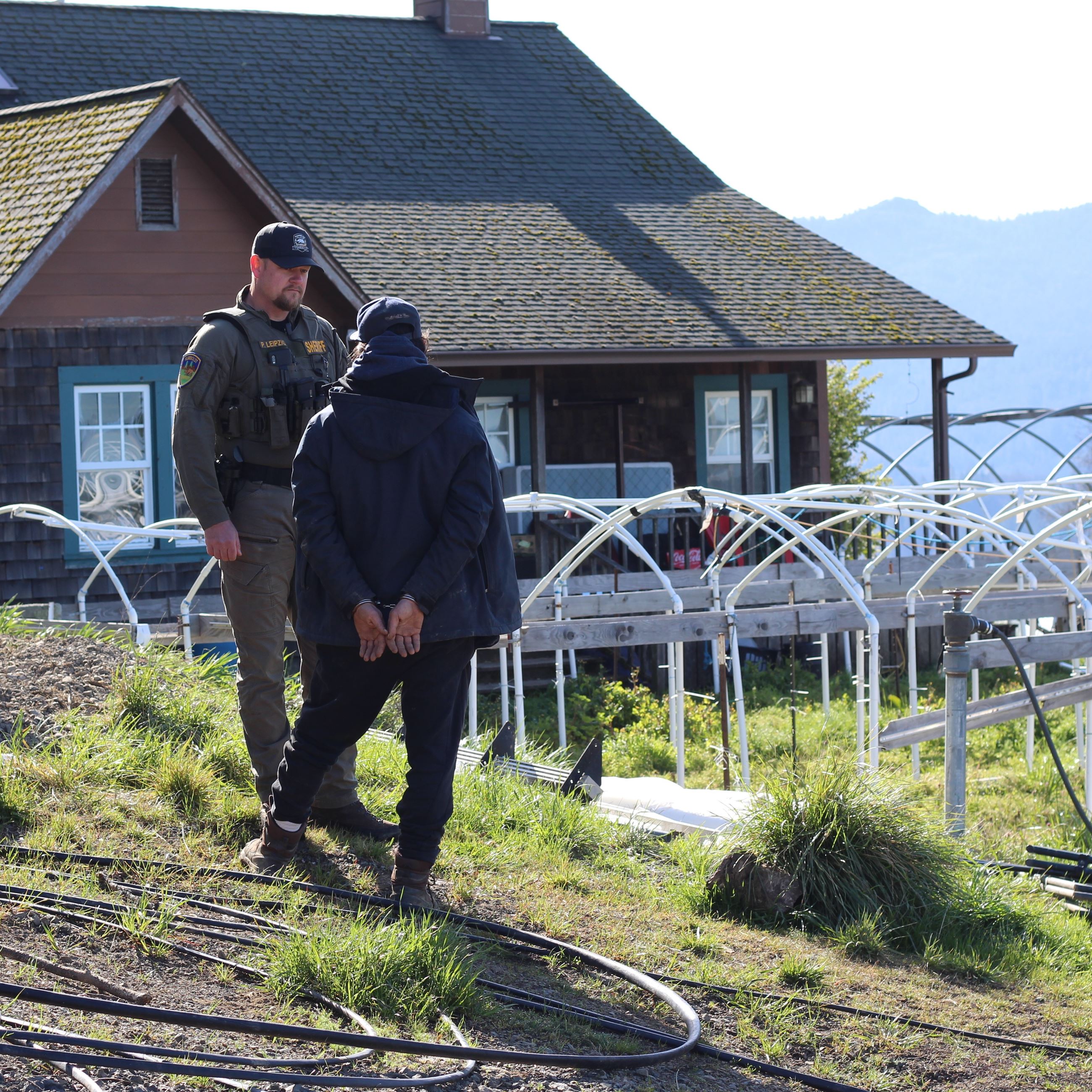 MET and suspect speaking on cannabis cultivation site 