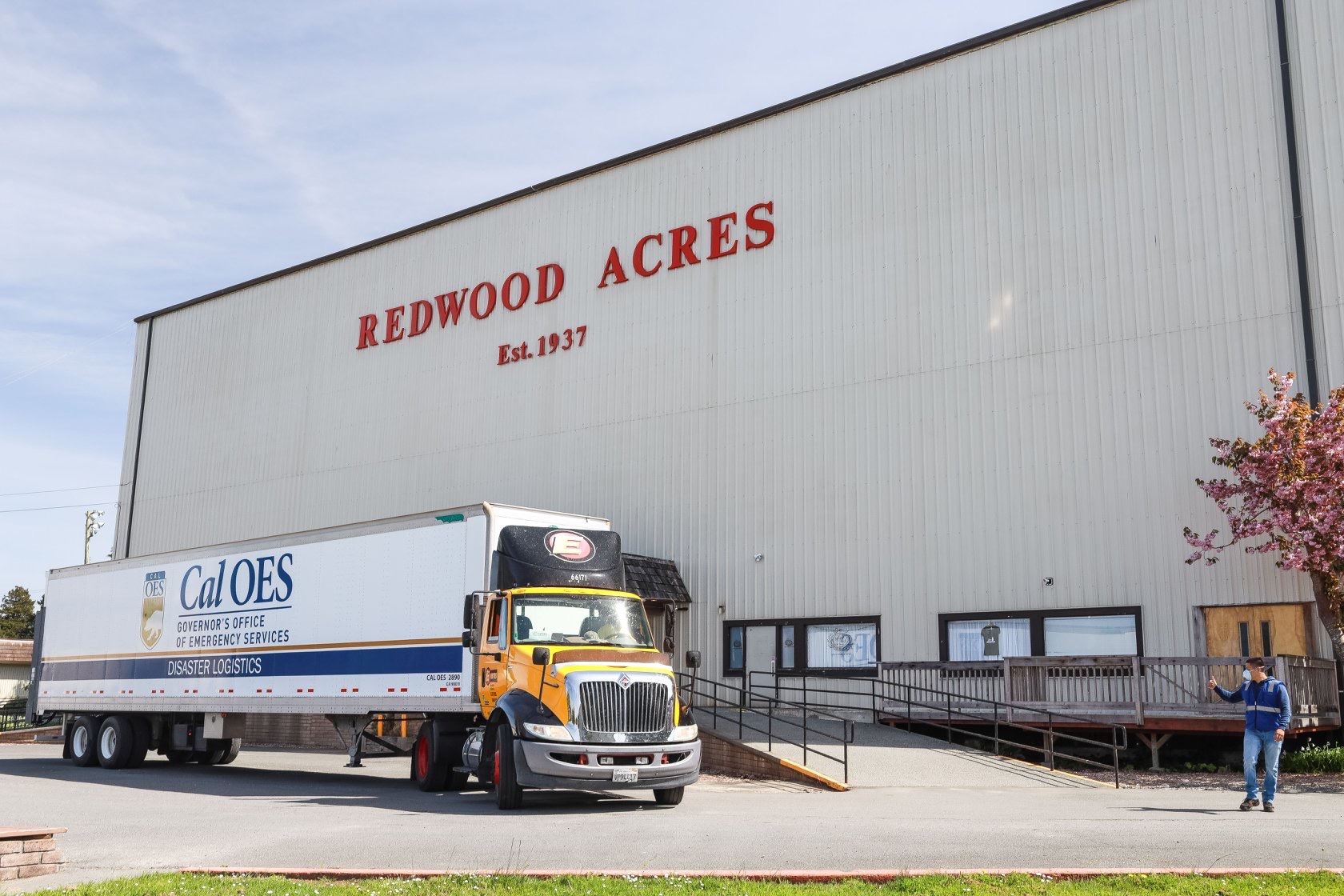 Cal OES truck parked at Redwood Acres